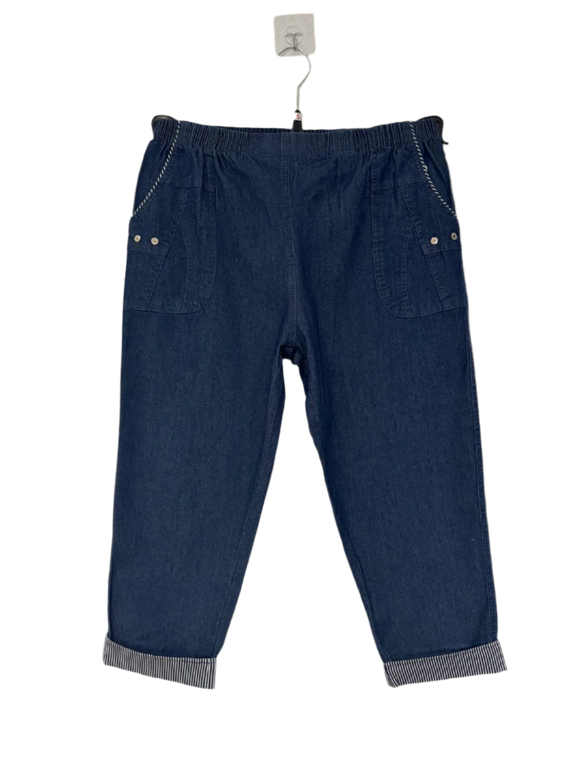 Stretchy Denim Cotton Striped Cropped 3/4 Trousers