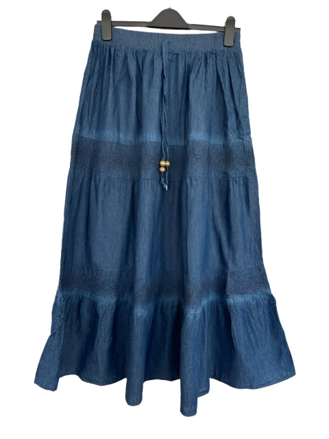 Long Cotton Denim Skirt