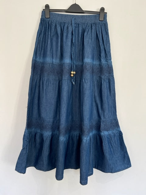Long Cotton Denim Skirt