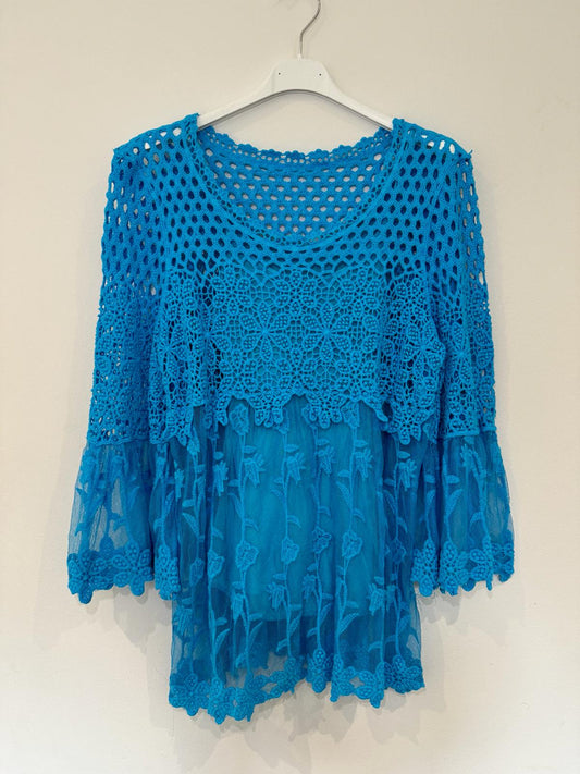 Ladies Crochet & Net Blouse Size 10-14 (6 Colours)