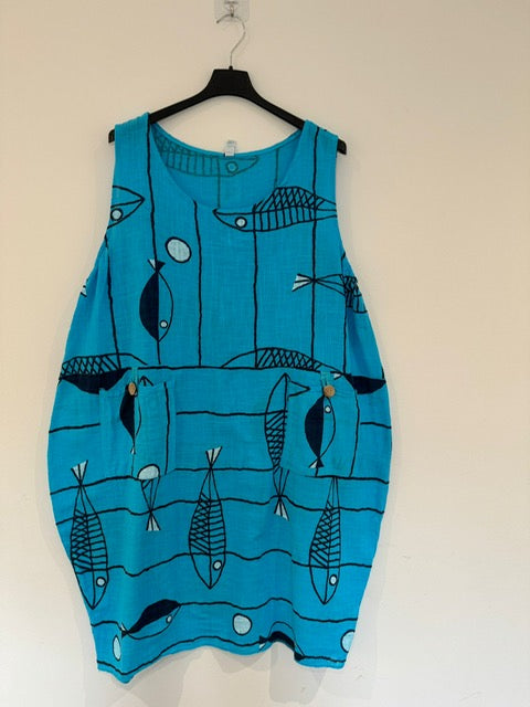 Sleeveless Fish Print Midi Dress Size 14-18 (5 Colours)